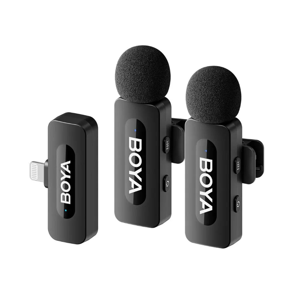 BOYA BY-V2 Dual Wireless Microphone System for iPhone (2 Transmitters + Lightning Receiver)