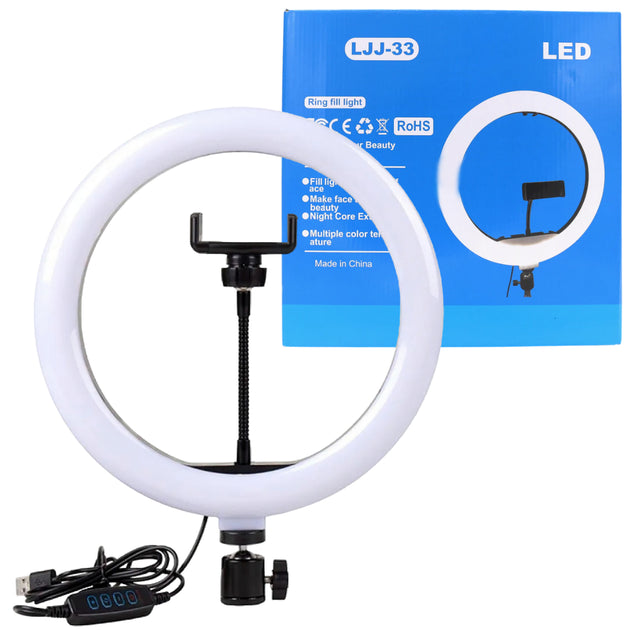 Ring Light LJJ-33 (33cm) with Tripod – Adjustable, Stepless Dimming, 3 Light Modes