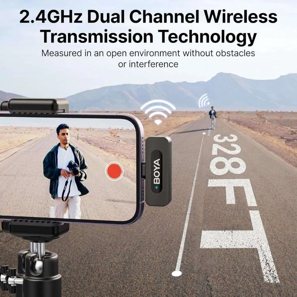 BOYA BY-V2 Dual Wireless Microphone System for iPhone (2 Transmitters + Lightning Receiver)
