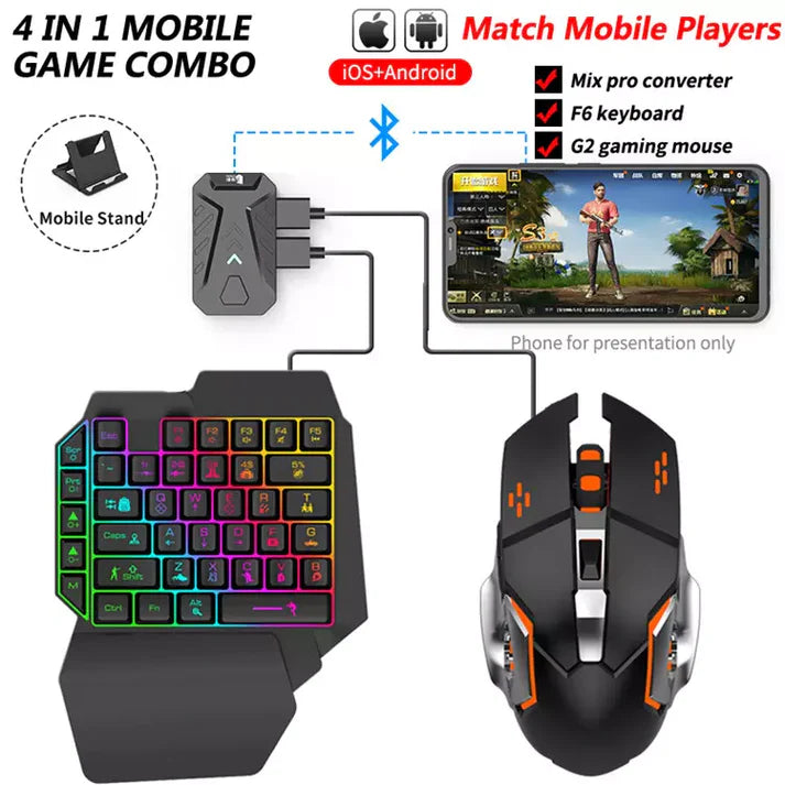 4-in-1 Mobile Gaming Combo Pack | Game Controller + Keyboard + Mouse + Converter