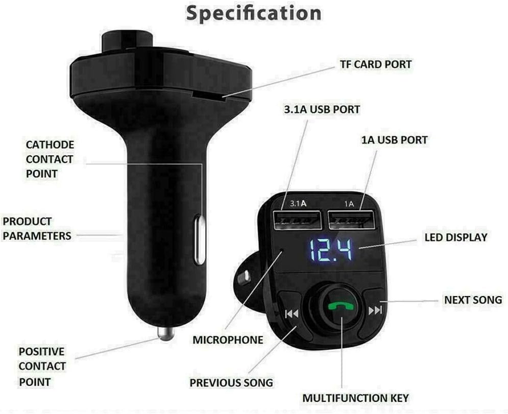 Vdenmenz Car Wireless FM Transmitter – Bluetooth Audio Adapter with Hands-Free Calling & Dual USB Charging