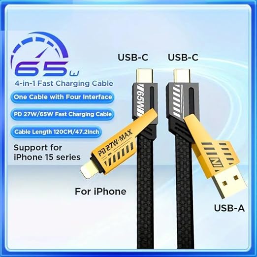 4-in-1 USB-C Charger Cable 65W – Fast Charging & Data Sync