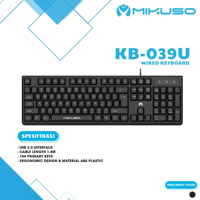 Mikuso KB-039U Wired Keyboard – Comfortable, Durable & USB Connection