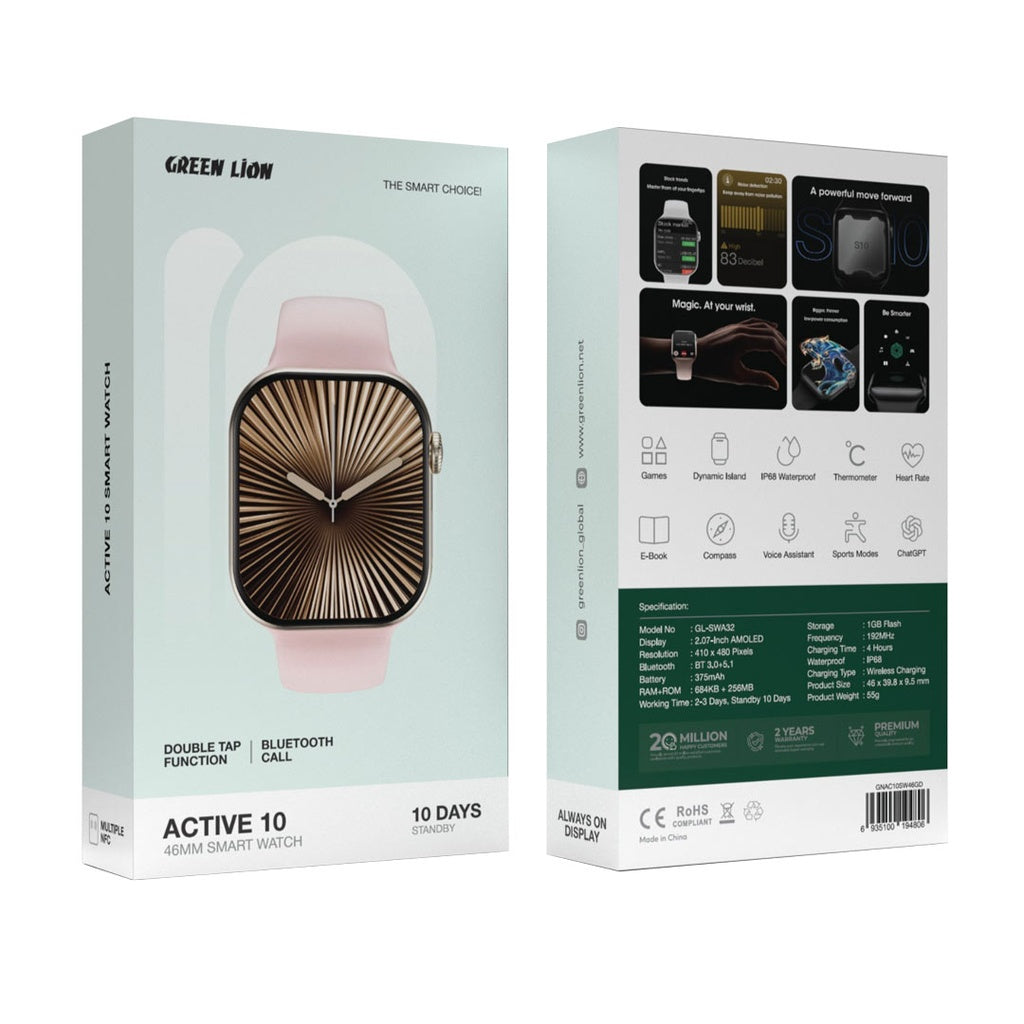 Green Lion Active 10 Smart Watch | 46MM AMOLED | ChatGPT | Bluetooth Calls | IP68