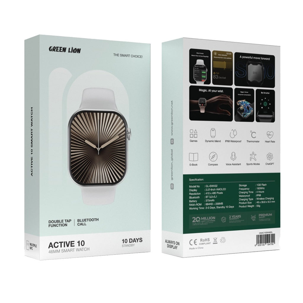 Green Lion Active 10 Smart Watch | 46MM AMOLED | ChatGPT | Bluetooth Calls | IP68