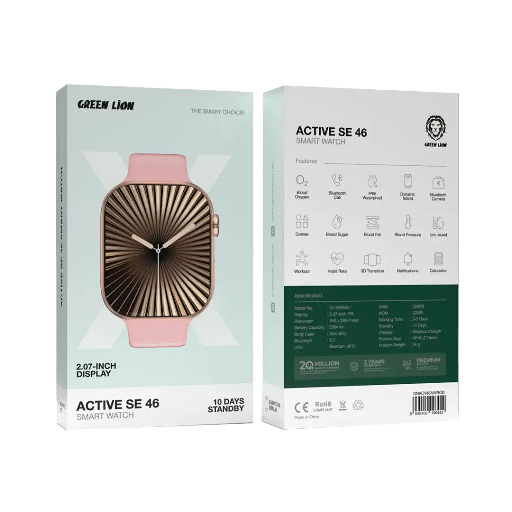 Green Lion Active SE 46 Smart Watch | Health Monitoring, Bluetooth V5.3 | Wireless Charging
