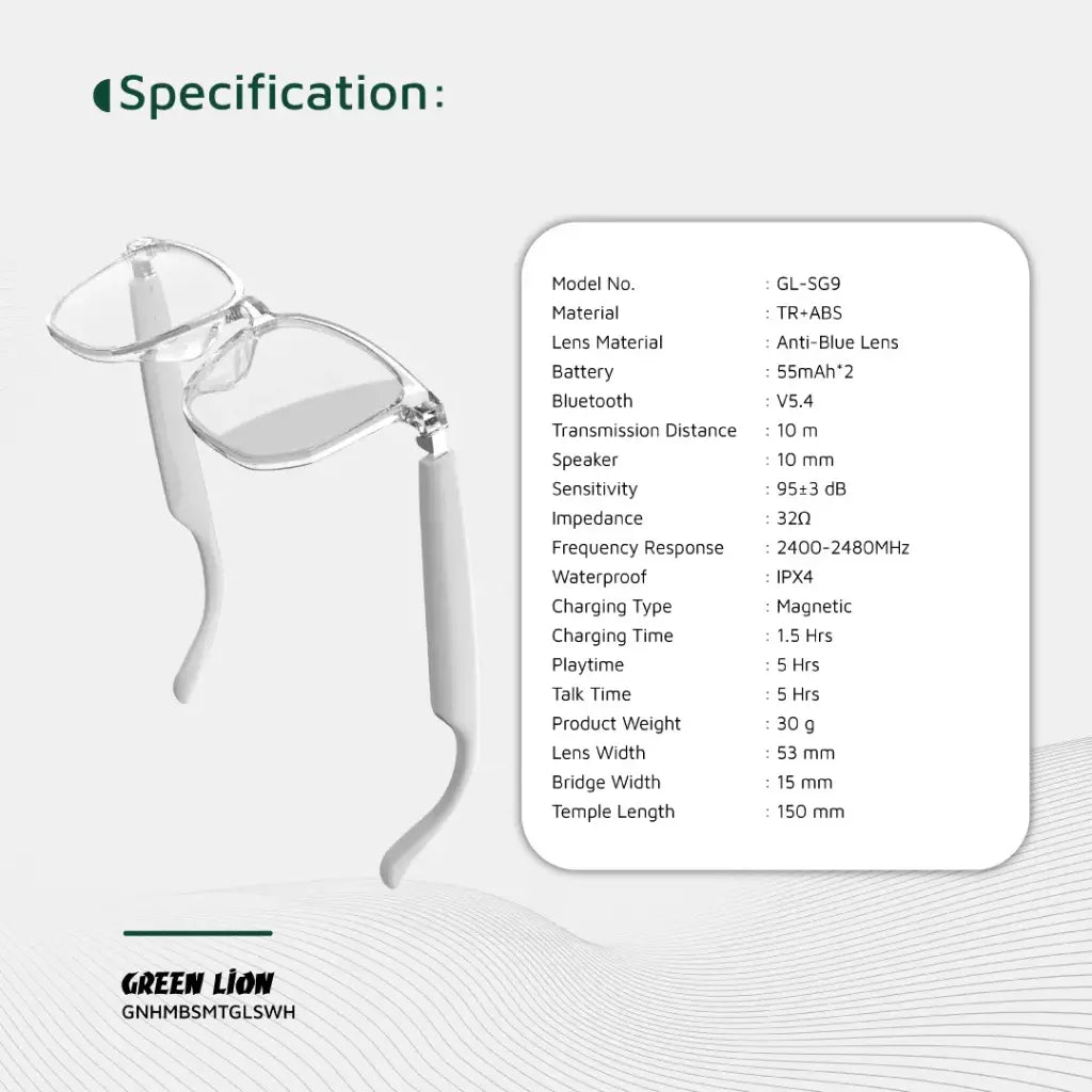Green Lion Hamburg Smart Glasses | Anti-Blue Light | Bluetooth Audio | Touch Control