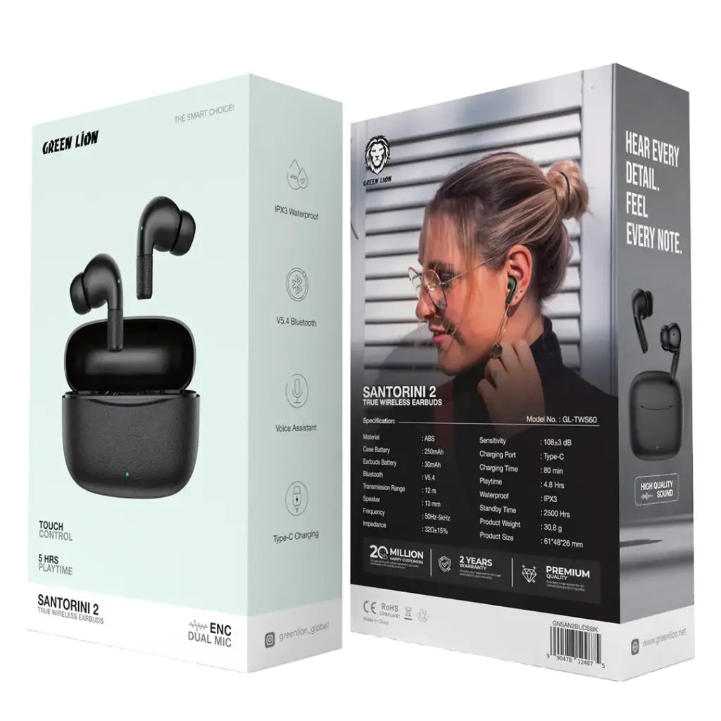 Green Lion Santorini 2 True Wireless Earbuds (TWS) – Premium Sound & Seamless Connectivity