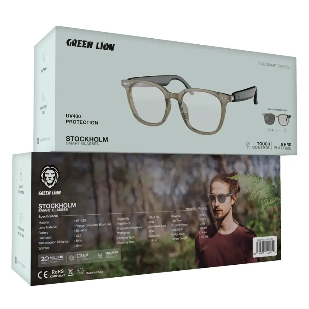 Green Lion Stockholm Smart Glasses | Photochromic Lenses | Bluetooth Audio | Touch Control