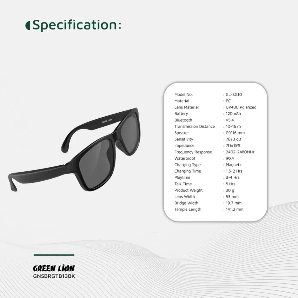 Green Lion Sydney Smart Glasses | Bluetooth Audio | UV400 Polarized | Touch Control
