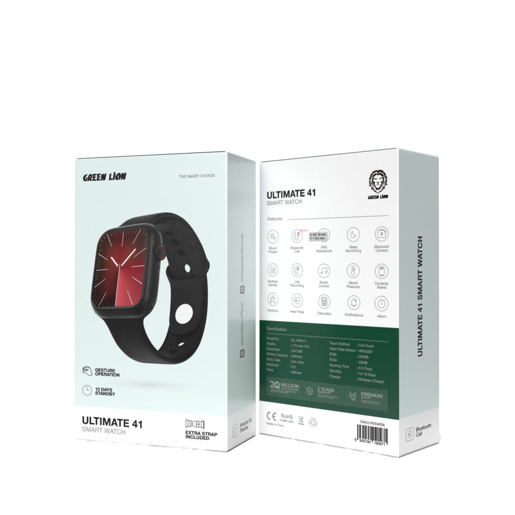 Green Lion Ultimate 41 Smart Watch | 2 Straps | Bluetooth Calls | IP65