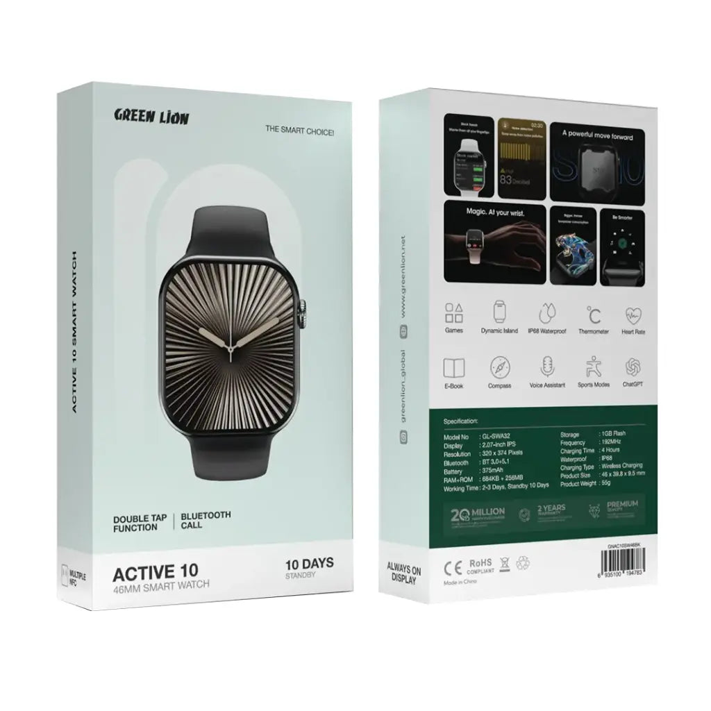 Green Lion Active 10 Smart Watch | 46MM AMOLED | ChatGPT | Bluetooth Calls | IP68