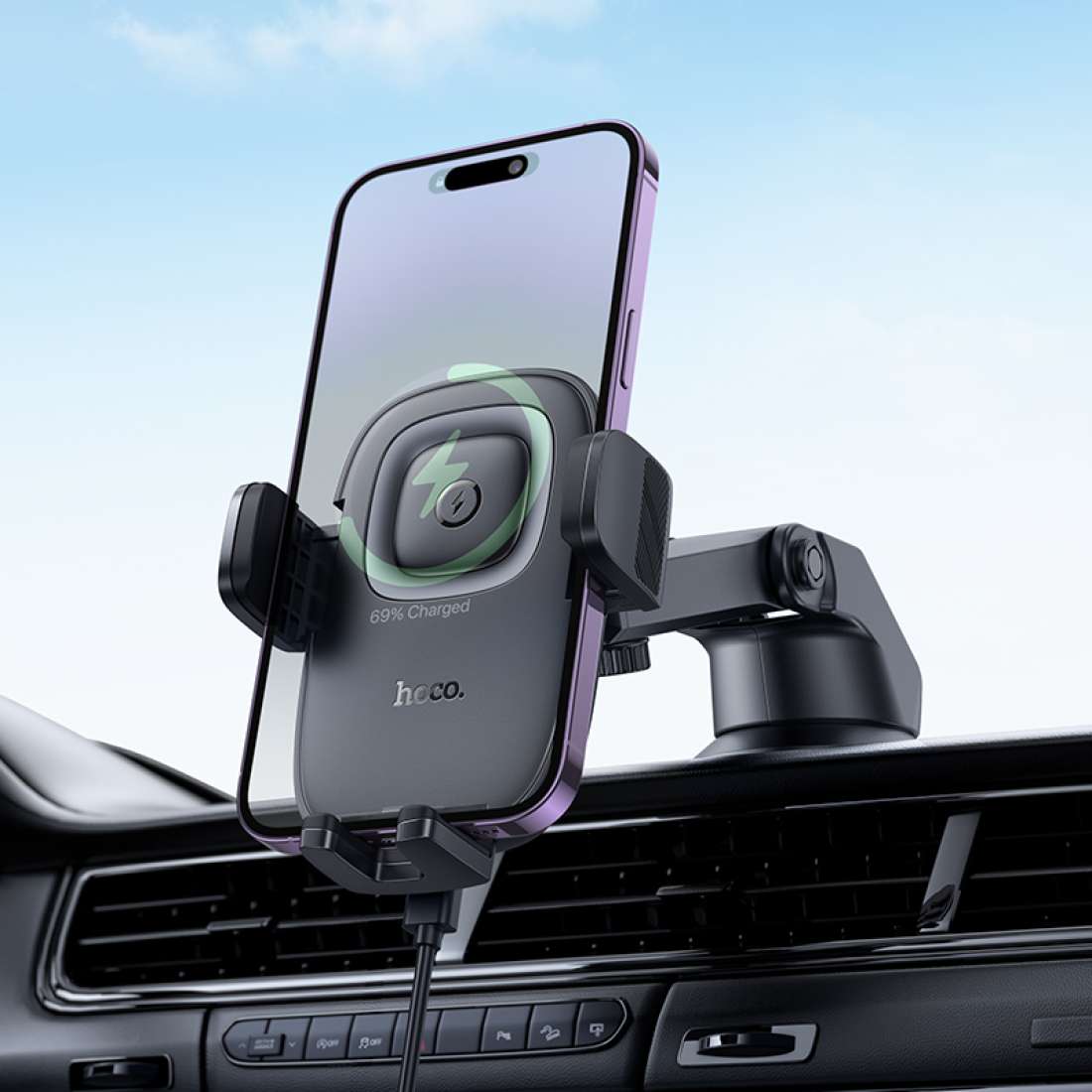 HW32 Crown Wireless Pressure Charging Car Mount (Center Console)