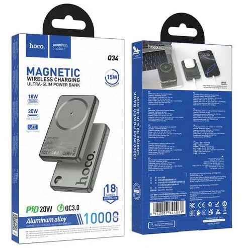 HOCO Q34 Clever PD20W Magnetic Fast Charging Power Bank – 10,000mAh with Digital Display