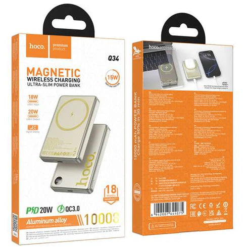 HOCO Q34 Clever PD20W Magnetic Fast Charging Power Bank – 10,000mAh with Digital Display