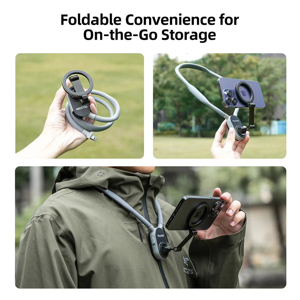 TELESIN Smartphone Magnetic Neck Holder – Hands-Free Adjustable Mount for Content Creation & Video Calls