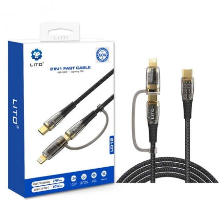 LITO LD12 2-in-1 Crystal Fast Charge Cable (Type-C & Lightning)