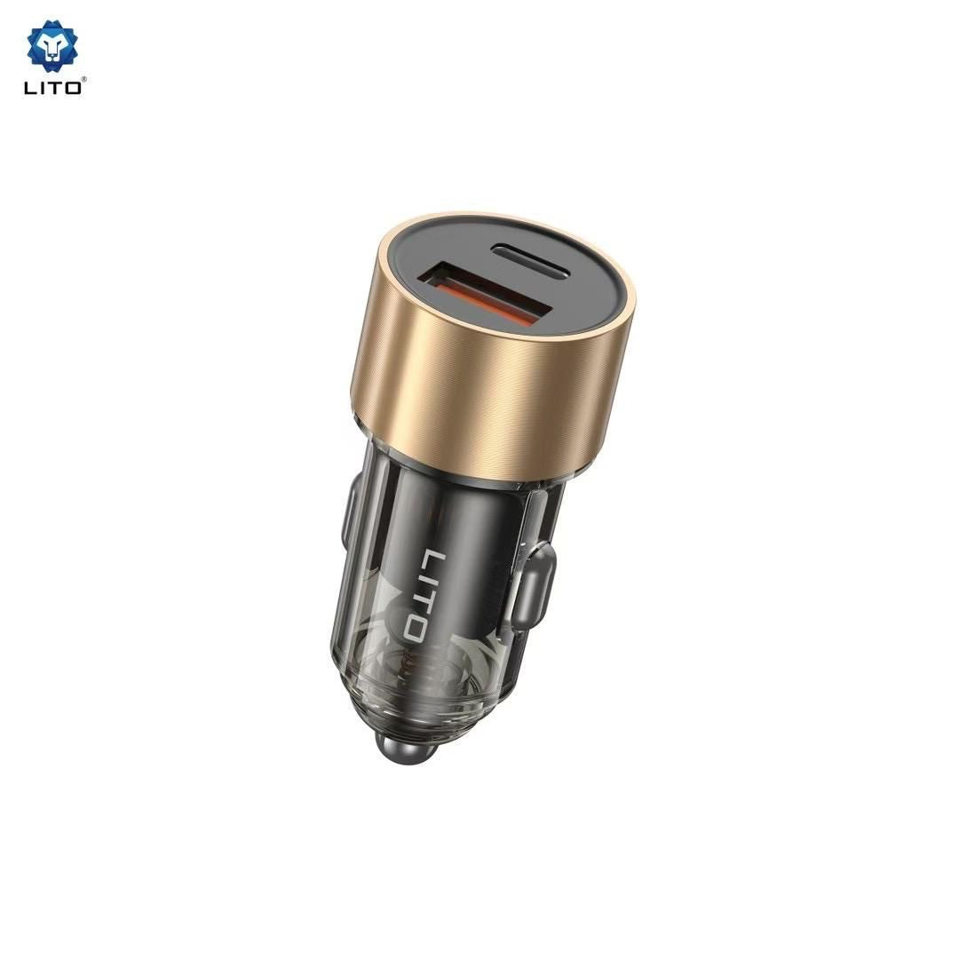 LITO IN‑C04 Transparent Metal 52W Dual‑Port Car Charger – PD USB‑C & USB‑A