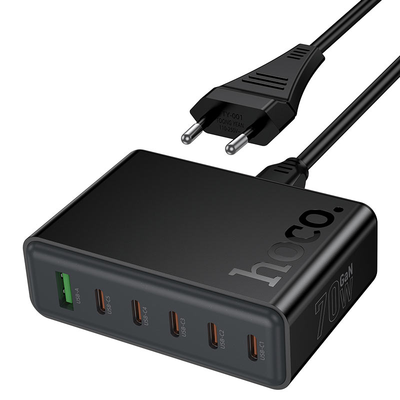 HOCO C152A Modern 70 W Charging Station – 5× USB-C + 1× USB-A Fast-Charge Hub (EU Plug)