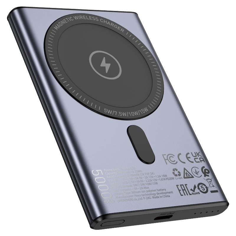 HOCO Q32 Ultra-Thin Magnetic Power Bank 5,000 mAh – PD20W / Wireless MagSafe Compatible