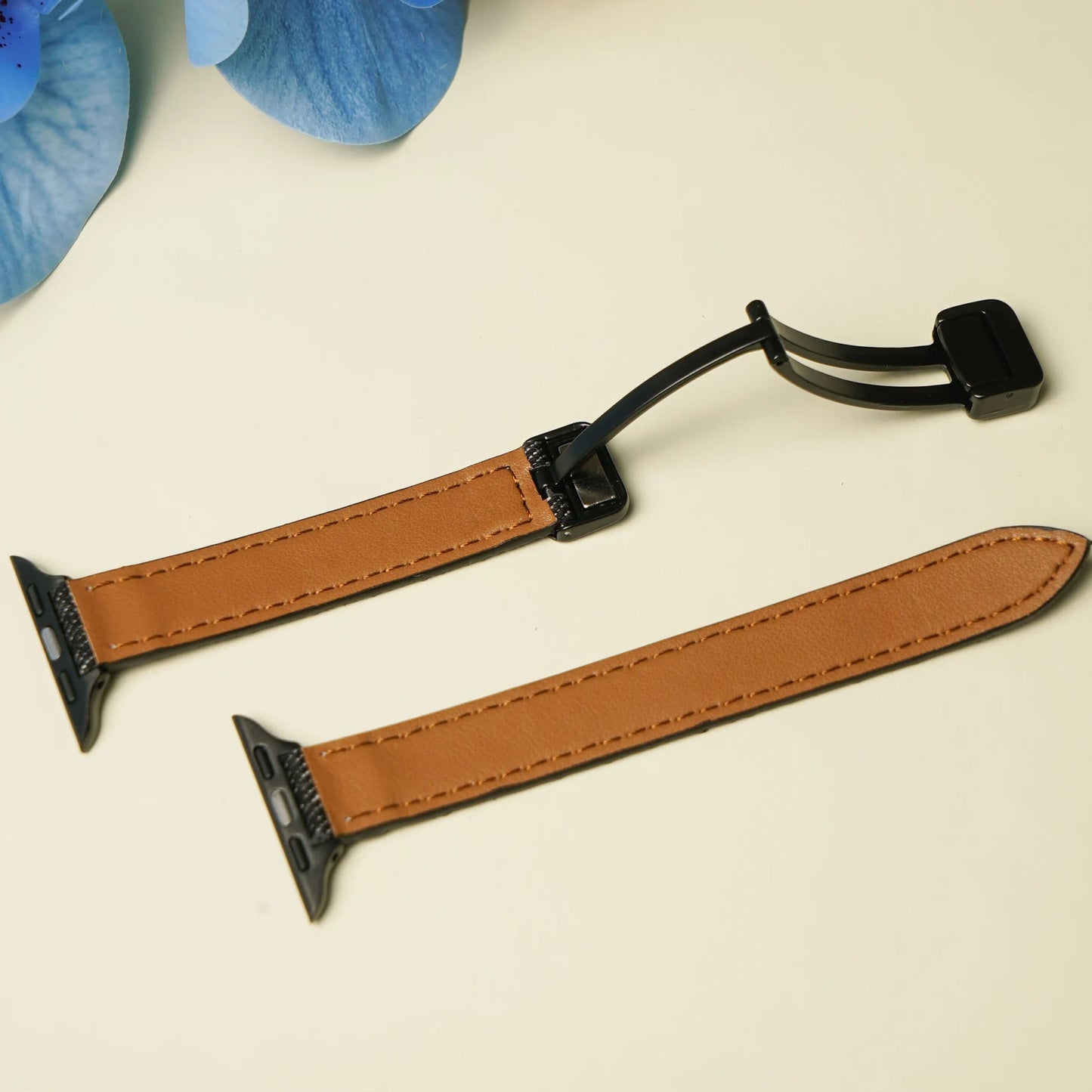 Slim Leather Apple Watch Band Denim-Textured Strap