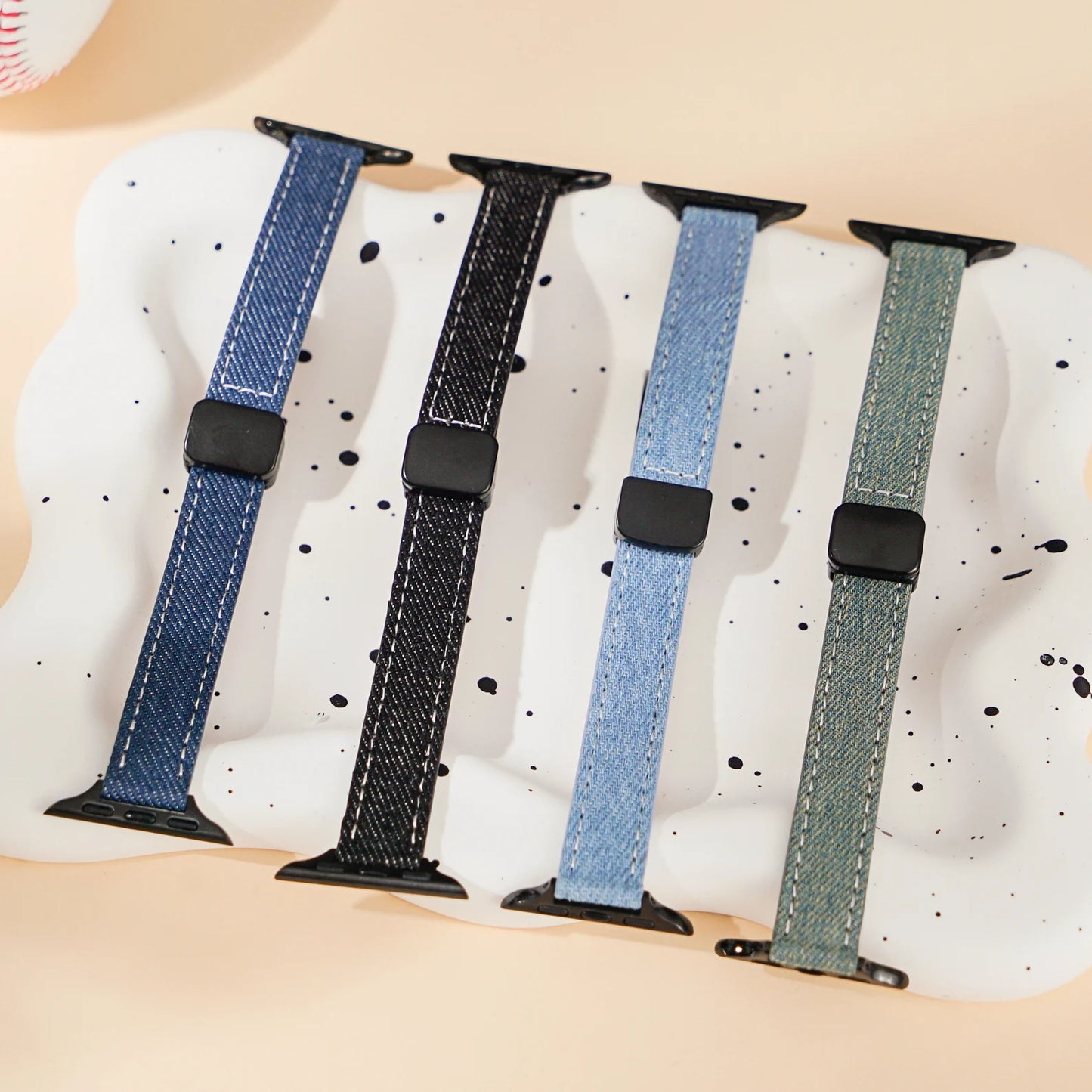 Slim Leather Apple Watch Band Denim-Textured Strap
