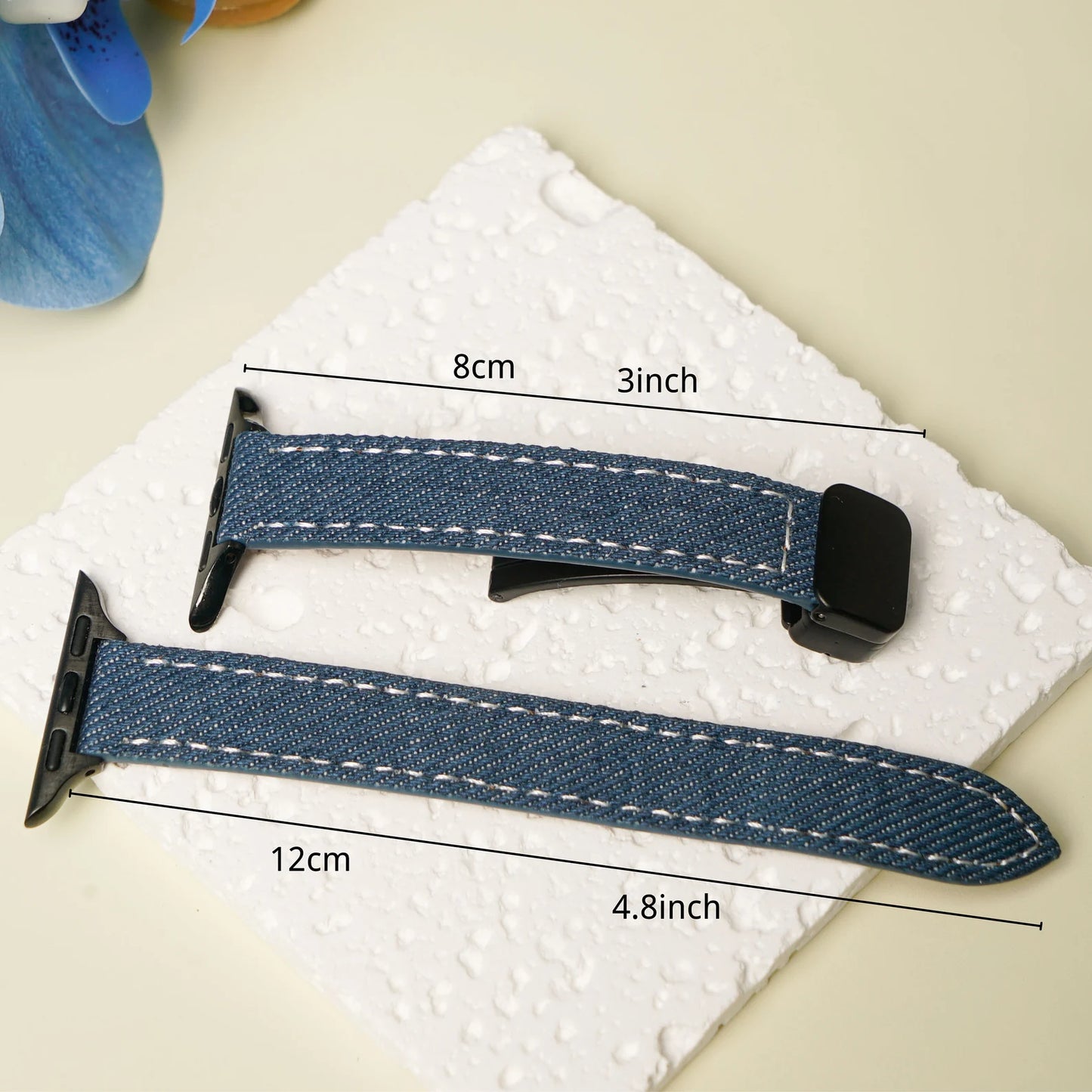 Slim Leather Apple Watch Band Denim-Textured Strap