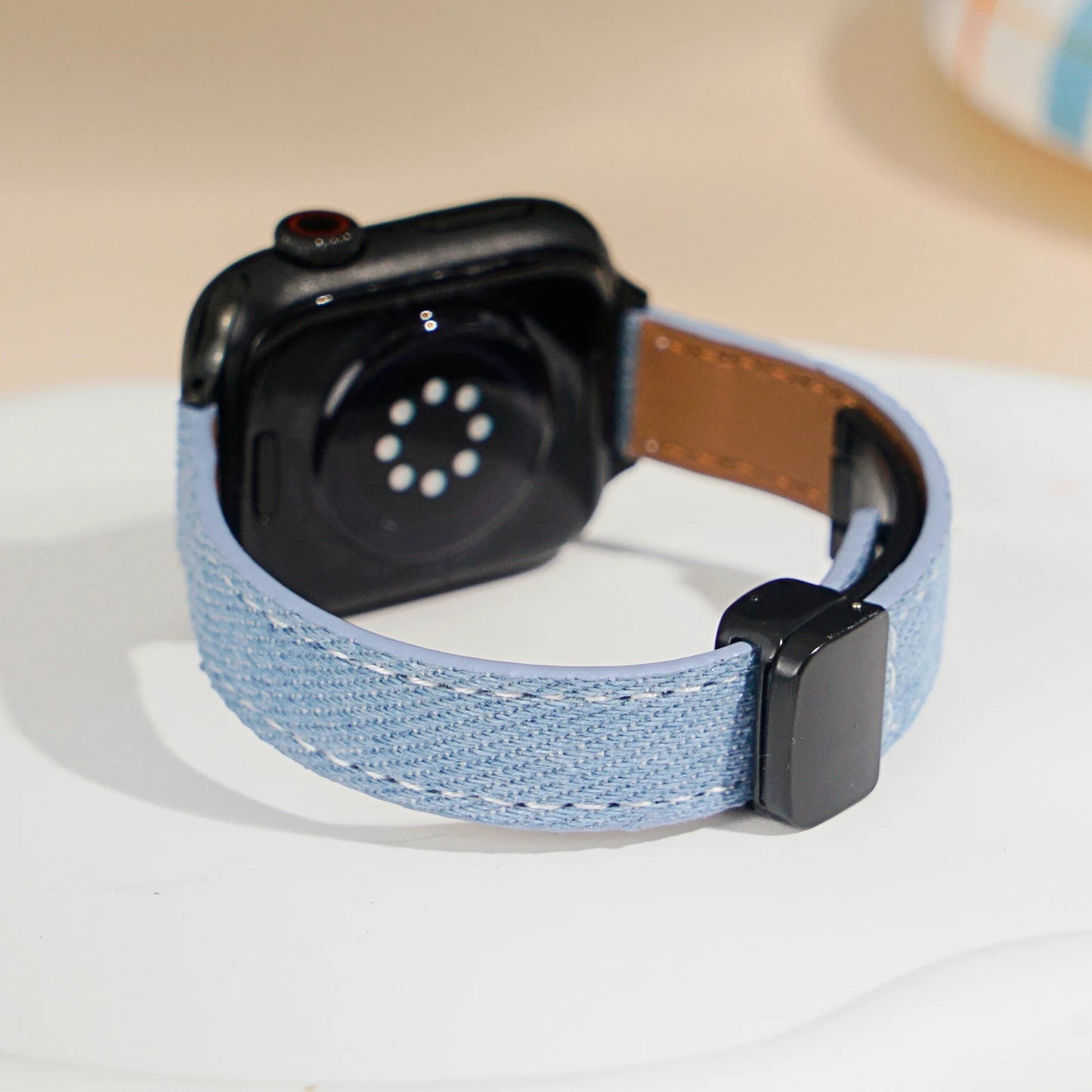 Slim Leather Apple Watch Band Denim-Textured Strap