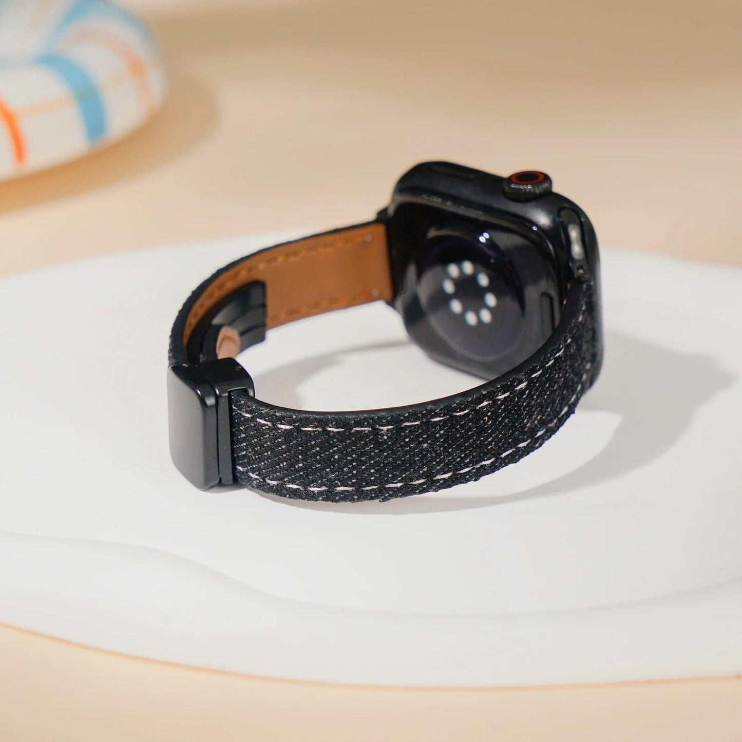 Slim Leather Apple Watch Band Denim-Textured Strap