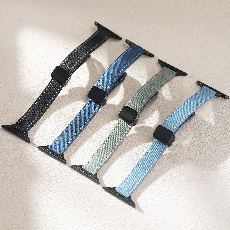 Slim Leather Apple Watch Band Denim-Textured Strap