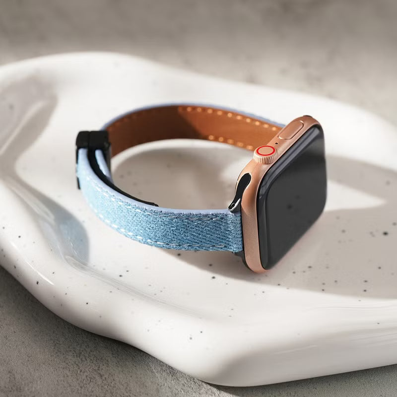 Slim Leather Apple Watch Band Denim-Textured Strap