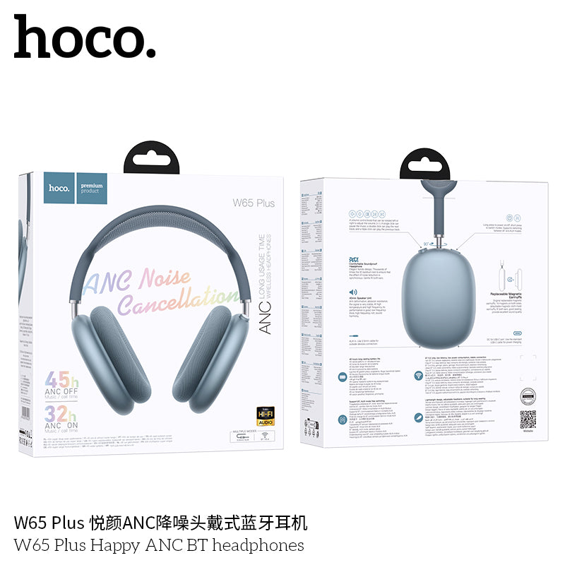Hoco W65 Plus ANC Over-Ear Headphones – Bluetooth 5.4, 45 h Playtime, Active Noise Canceling