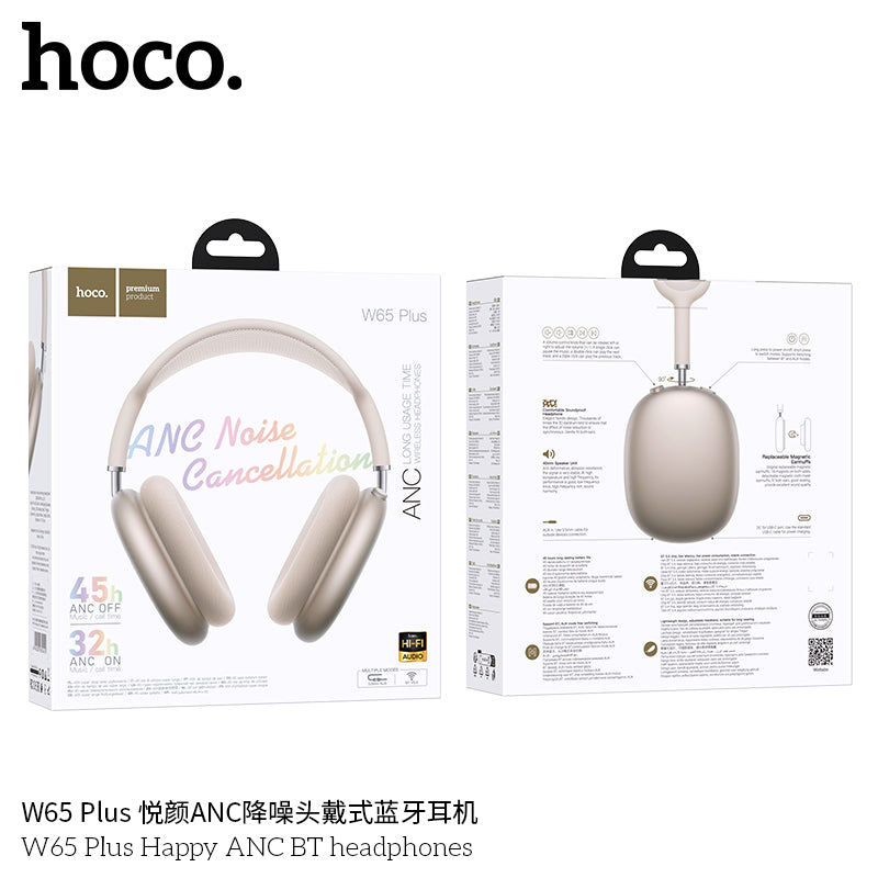 Hoco W65 Plus ANC Over-Ear Headphones – Bluetooth 5.4, 45 h Playtime, Active Noise Canceling