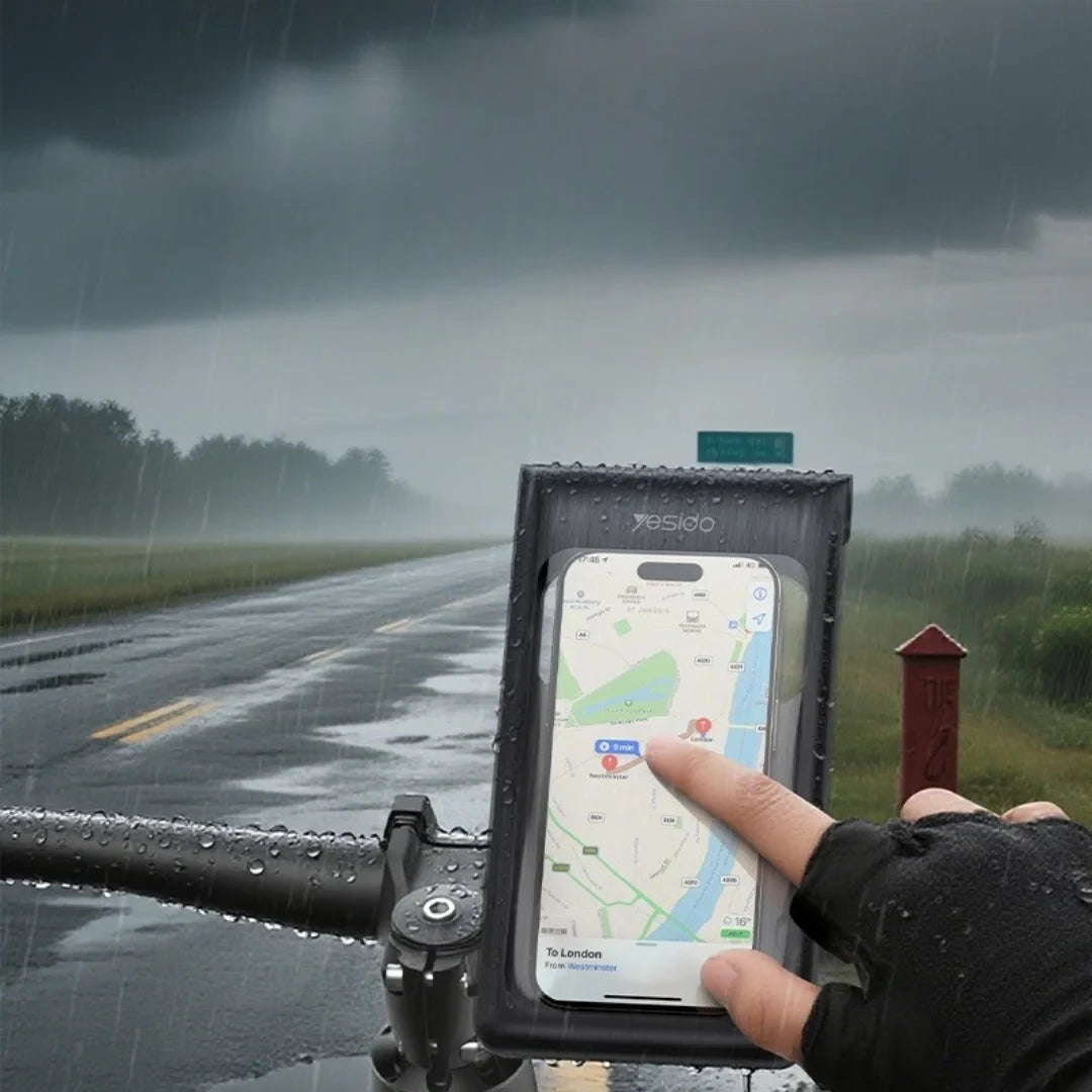 Yesido C333 holder clamped to handlebars with phone inside