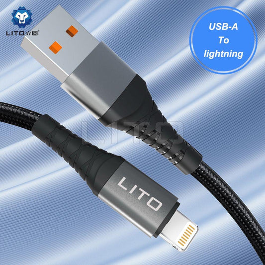 LITO USB-A to lightning cable on a blue gradient background