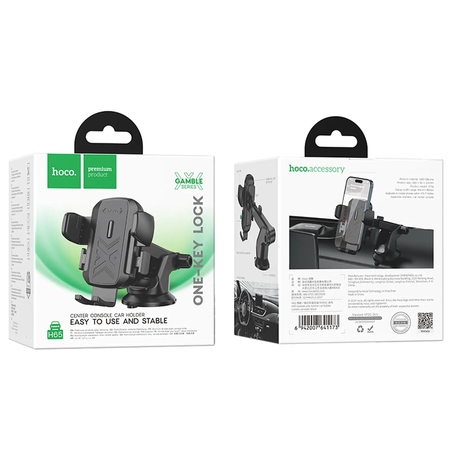 Hoco H65 Gamble Car Mount – Black (Center Console)