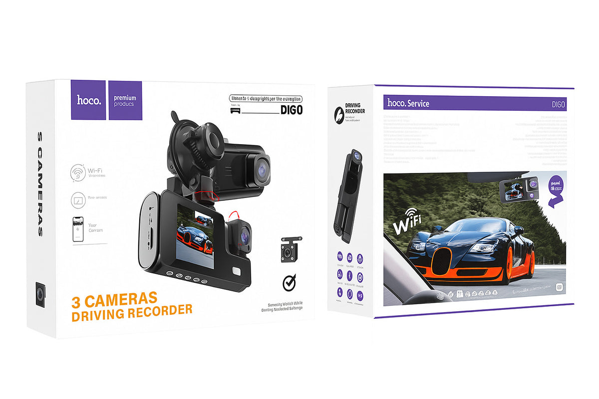 HOCO DI60 dash cam front, interior and rear recording