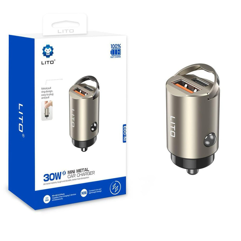 LITO IN-C03 45W dual-port transparent metal car charger - USB-C and USB-A