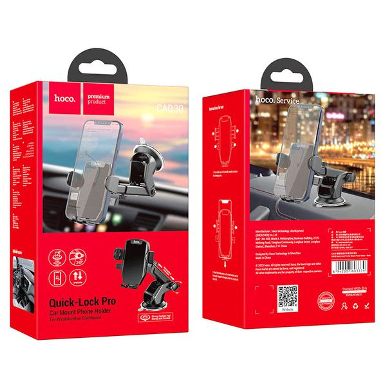 Car Mount Phone Holder – HOCO CAD30 Quick Lock Pro, Suction