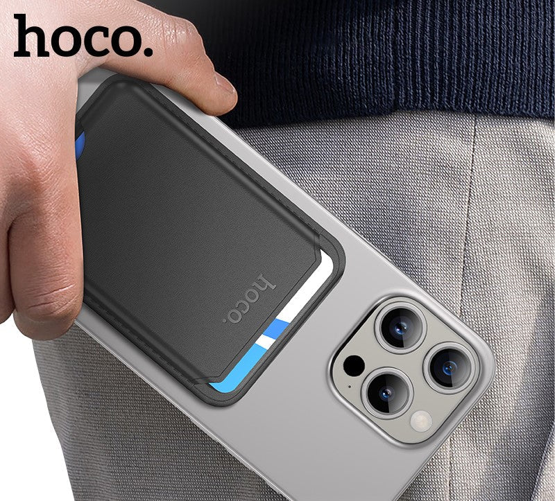 Magnetic leather card holder attached to smartphone
