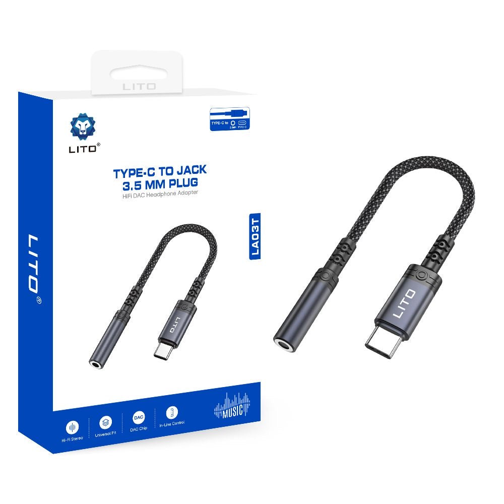 LITO LA03T Type-C to 3.5mm Jack Audio Adapter | USB-C Headphone Converter