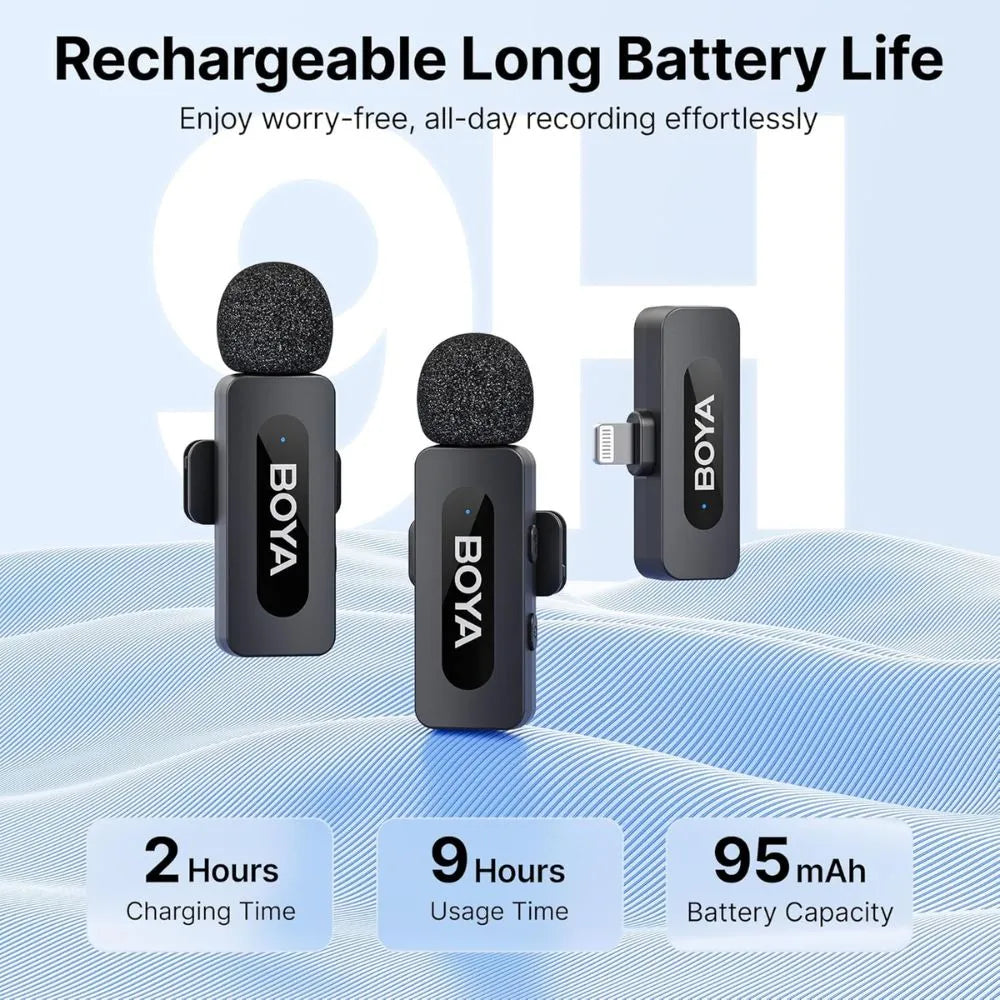 BOYA BY-V2 Dual Wireless Microphone System for iPhone (2 Transmitters + Lightning Receiver)