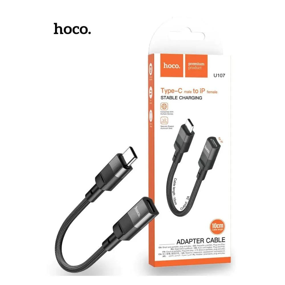 HOCO U107 USB-C Male to Lightning (IP) Female Adapter Cable – 10cm