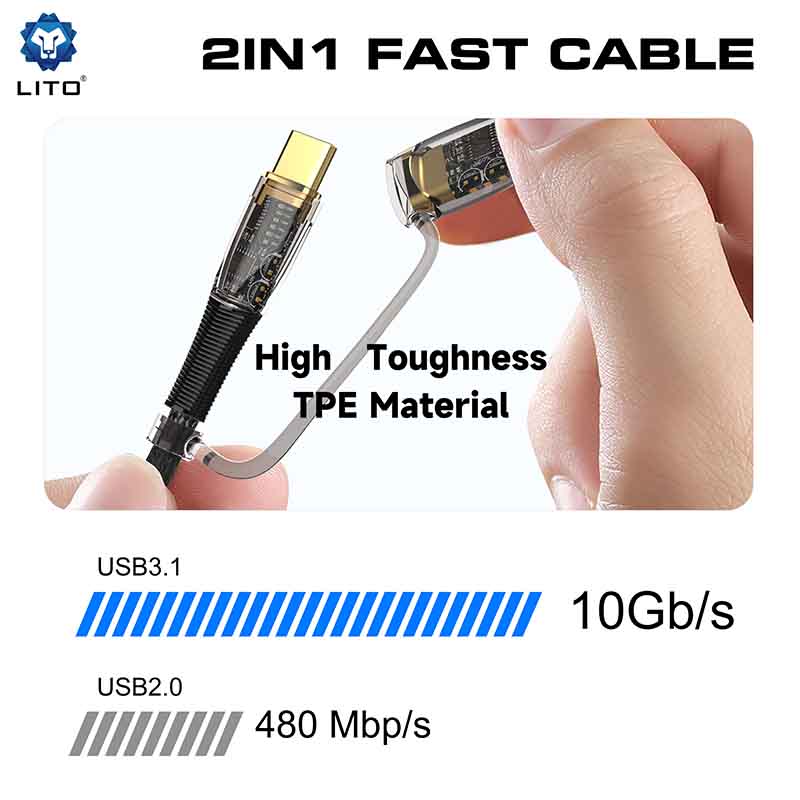 LITO LD12 2-in-1 Crystal Fast Charge Cable (Type-C & Lightning)