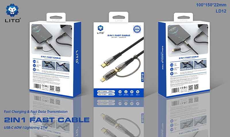 LITO LD12 2-in-1 Crystal Fast Charge Cable (Type-C & Lightning)