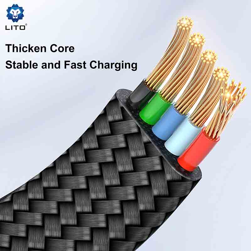 LITO LD11 90° Elbow Flat Braided 60W USB Charging Cable