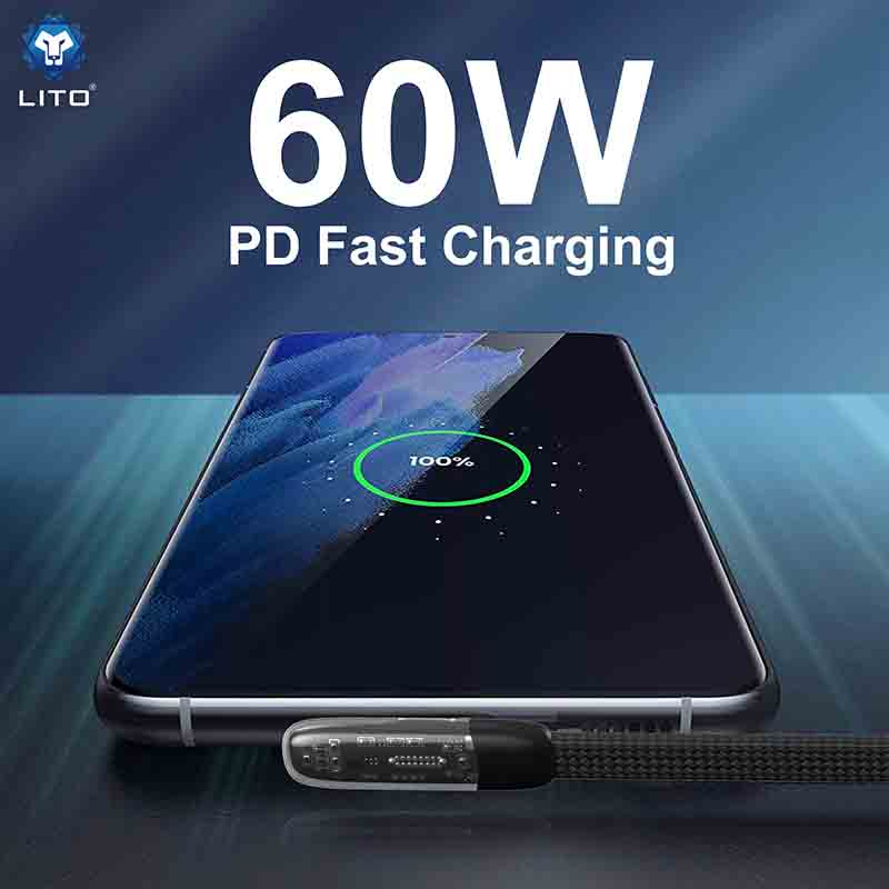 LITO LD11 90° Elbow Flat Braided 60W USB Charging Cable