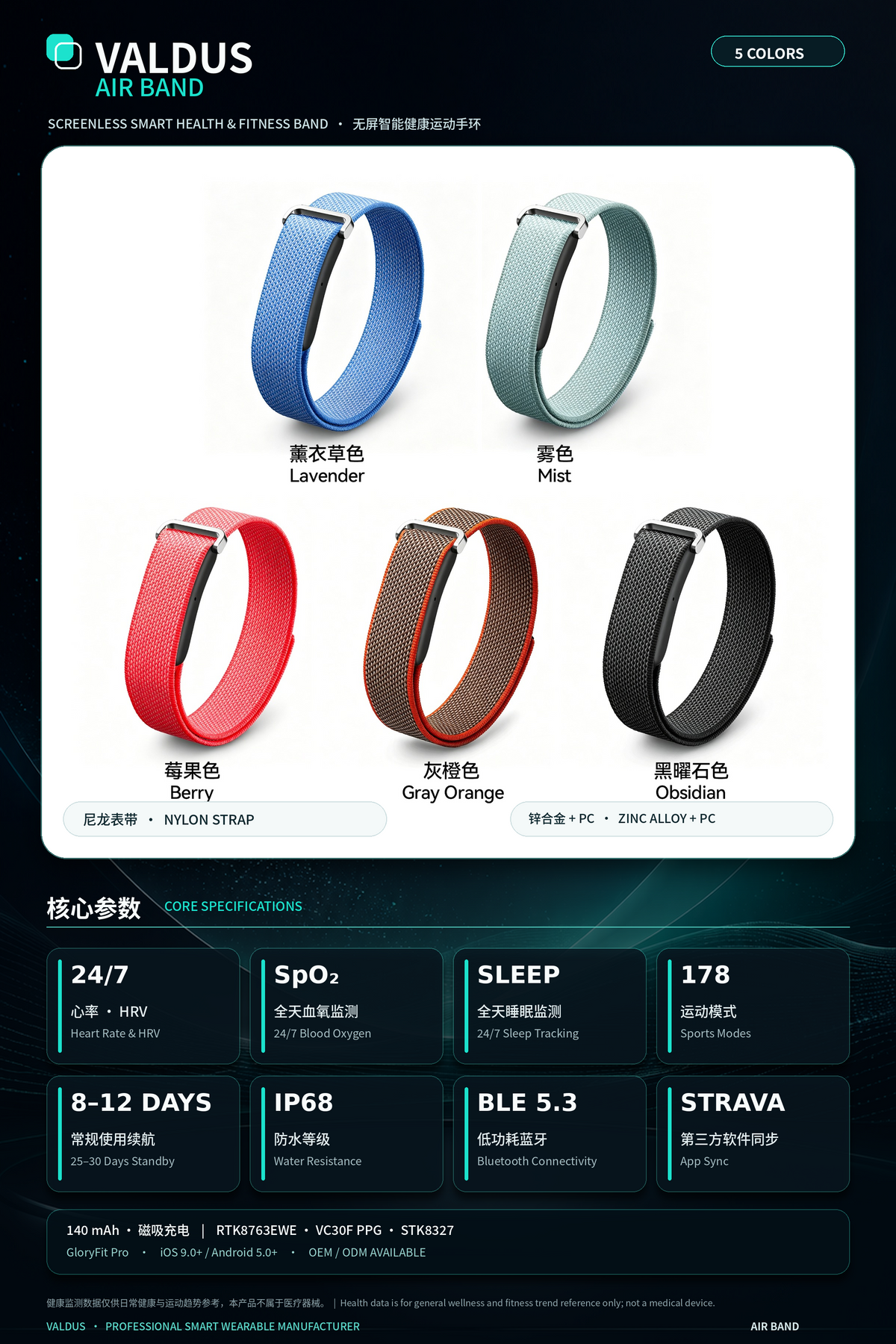 Valdus Air Band Screenless Smart Watch – IP68 Waterproof