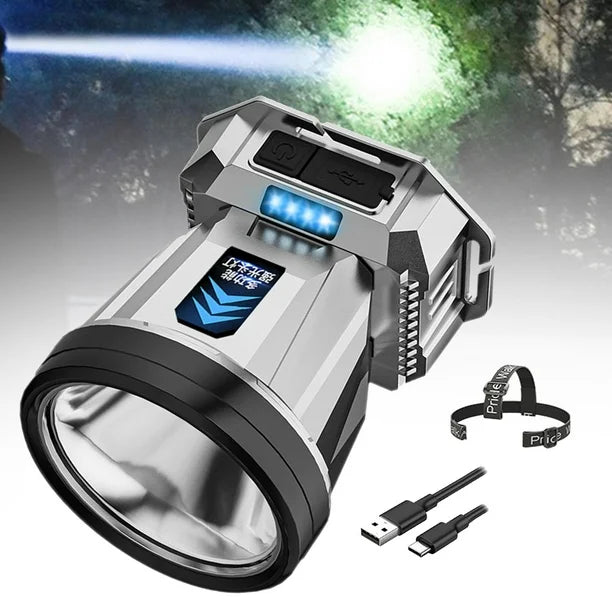 Rechargeable LED headlamp - spotlight with side floodlights and Type-C charging