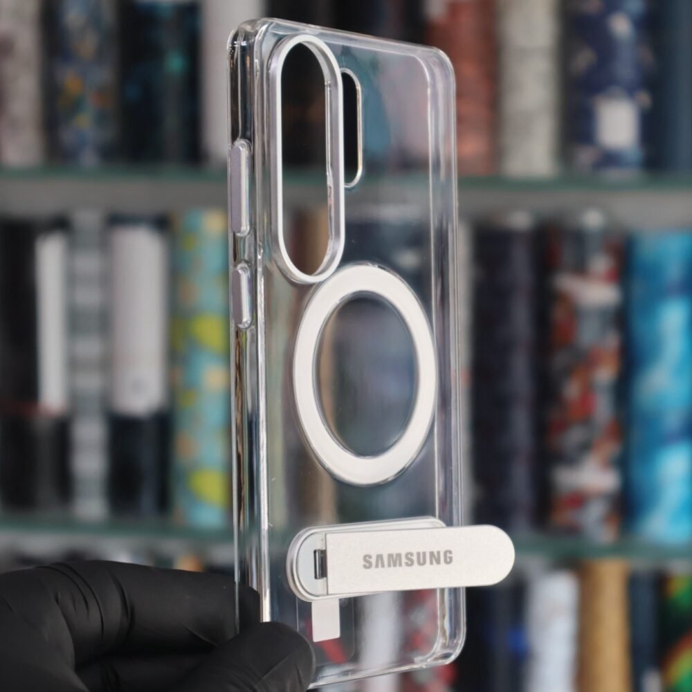 Clear MagSafe kickstand case S26 Ultra – stand view – PhoneHub Lebanon